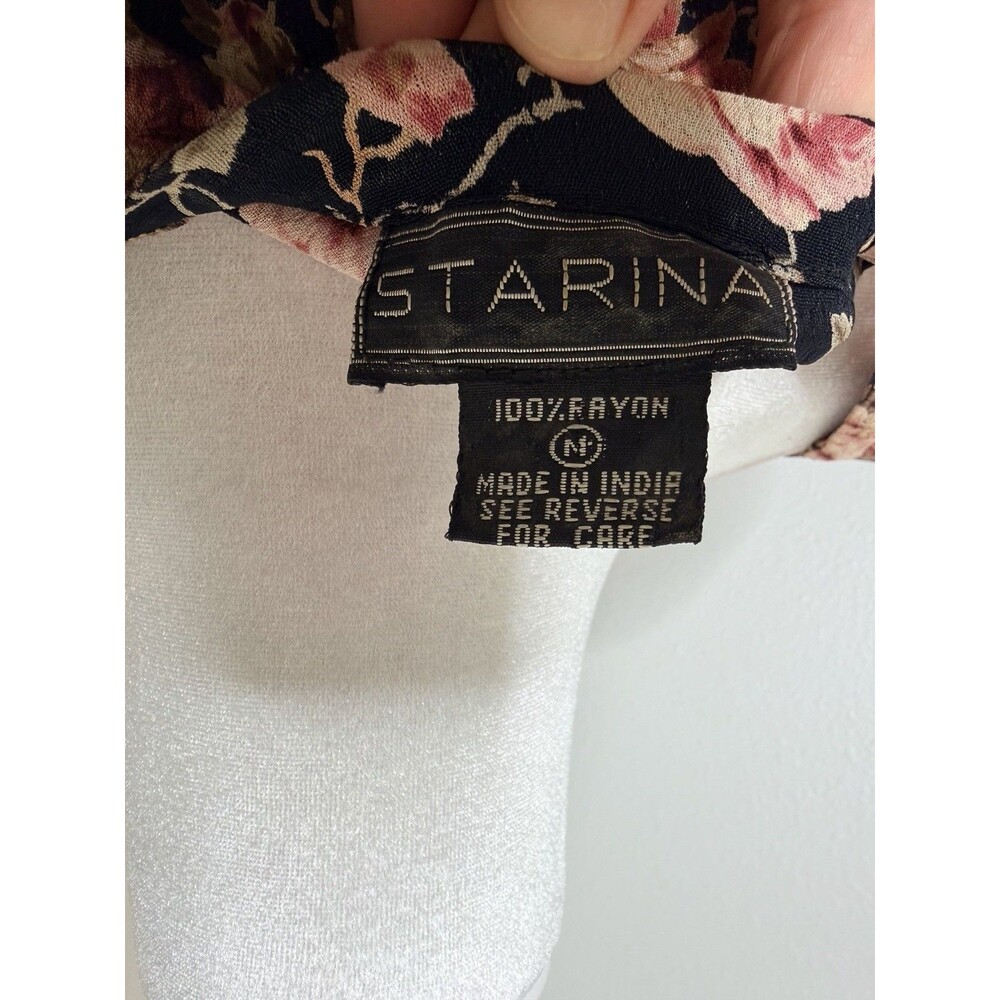 Starina Maxi Dress Medium Floral Button Front Short Sleeve Rayon Cottagecore - Picture 11 of 16